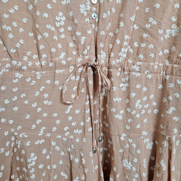 Entro Floral V-Neck Button Front Drawstring Waist Mini Dress Terracotta D16088 M - Picture 6 of 12